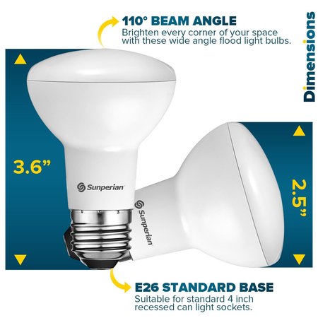 Sunperian BR20 LED Flood Light Bulbs 6W (50W Equivalent) 550LM Dimmable E26 Base 12-Pack SP34003-12PK